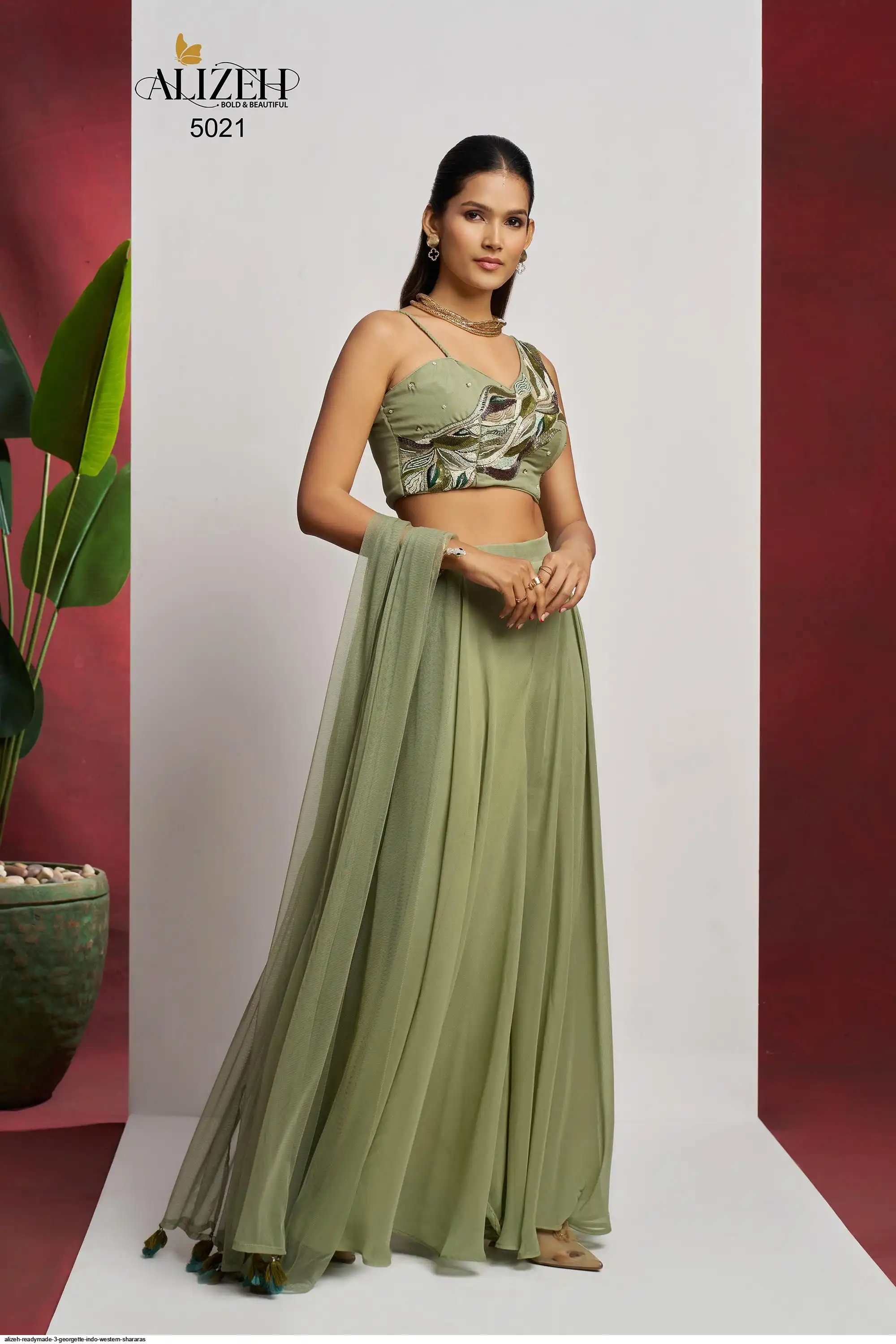 ALIZEH READYMADE 3 GEORGETTE INDO WESTERN SHARARAS 5021