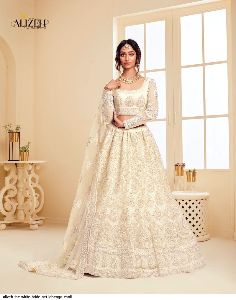 Off White Net Bridal Lehenga Choli - Lehengas Designer Collection