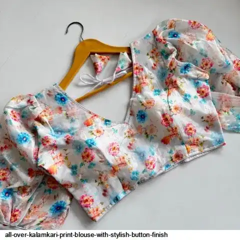 ALL OVER KALAMKARI PRINT BLOUSE WITH STYLISH BUTTON FINISH D