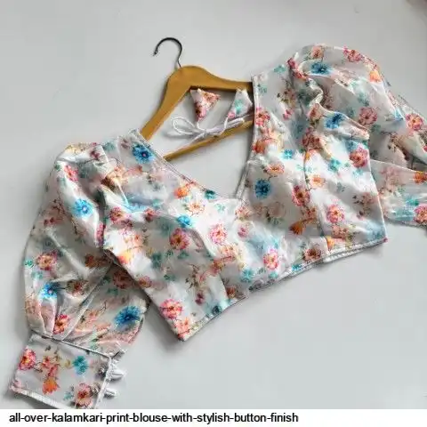 ALL OVER KALAMKARI PRINT BLOUSE WITH STYLISH BUTTON FINISH C