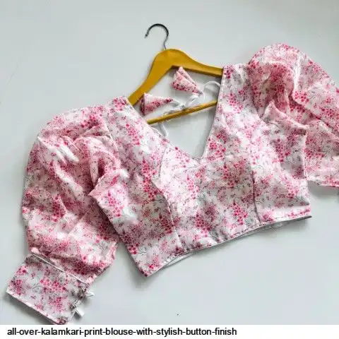ALL OVER KALAMKARI PRINT BLOUSE WITH STYLISH BUTTON FINISH E