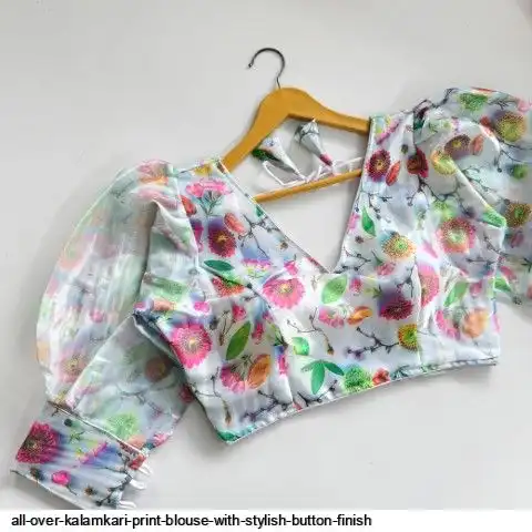 ALL OVER KALAMKARI PRINT BLOUSE WITH STYLISH BUTTON FINISH B