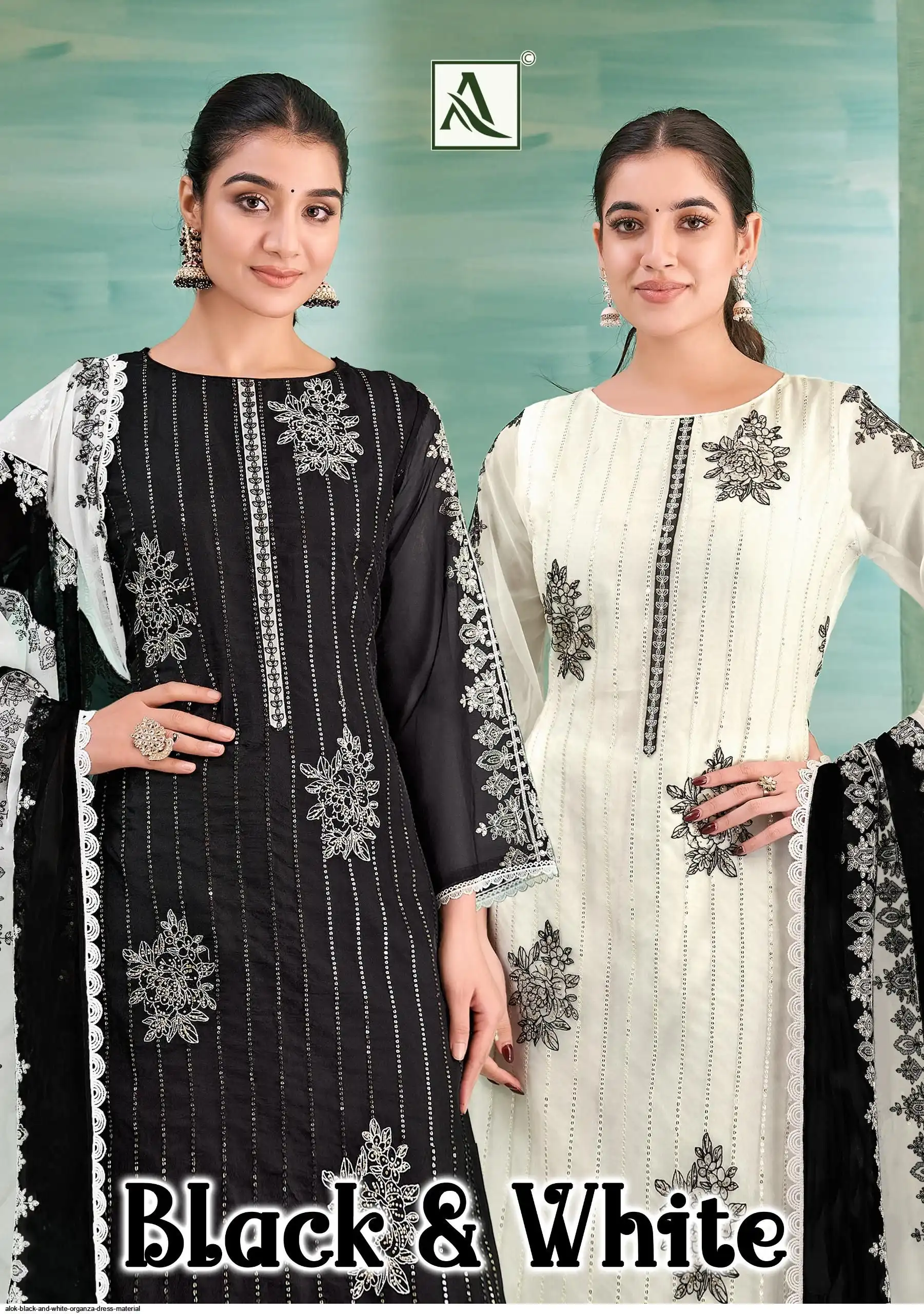 ALOK BLACK AND WHITE ORGANZA DRESS MATERIAL