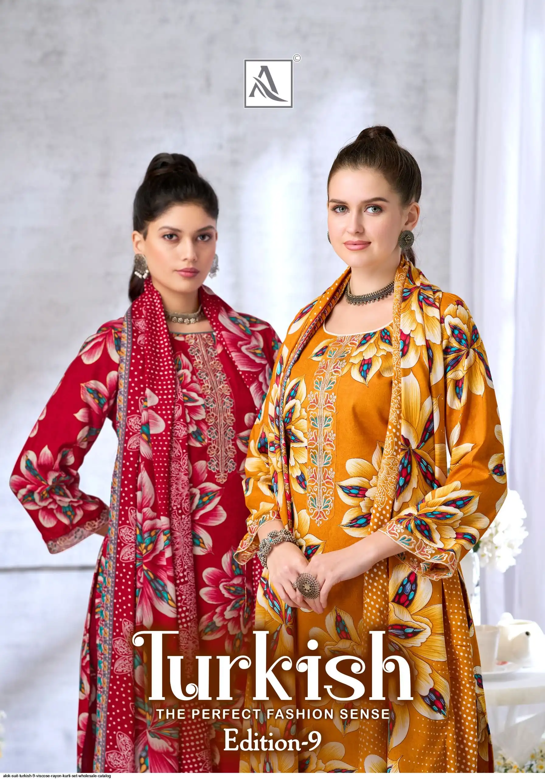 ALOK SUIT TURKISH 9 VISCOSE RAYON KURTI SET WHOLESALE CATALOG