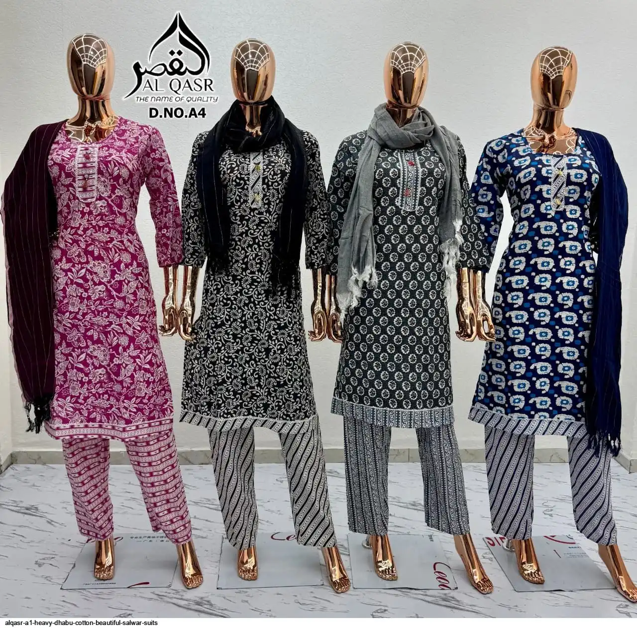 ALQASR A1 HEAVY DHABU COTTON BEAUTIFUL SALWAR SUITS DN.A4