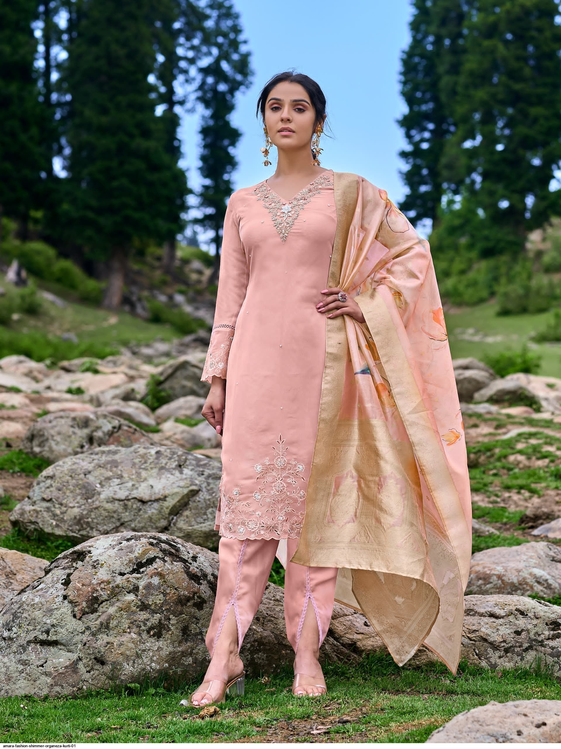AMARA FASHION SHIMMER ORGANEZA KURTI 01