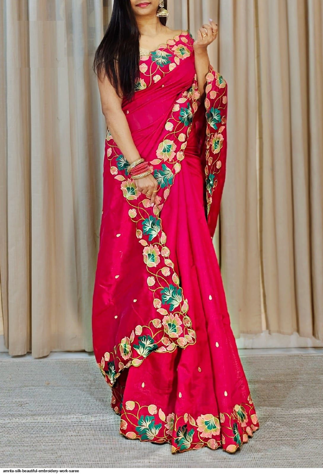 AMRITA SILK BEAUTIFUL EMBROIDERY WORK SAREE