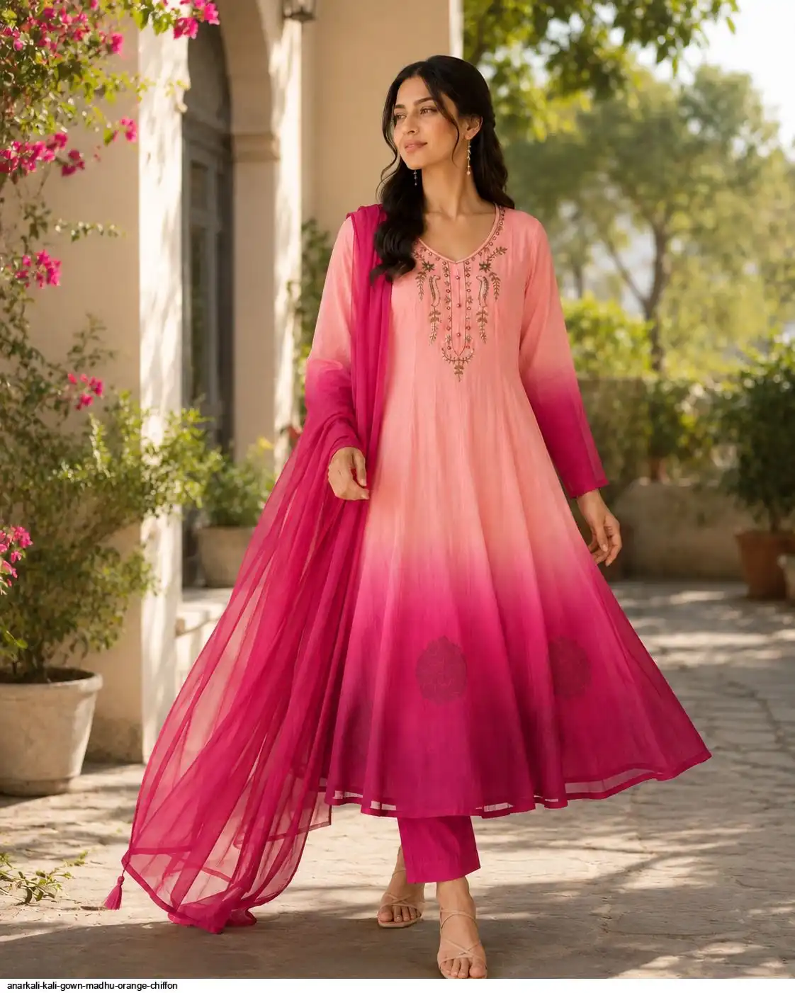 ANARKALI KALI GOWN MADHU ORANGE CHIFFON 1
