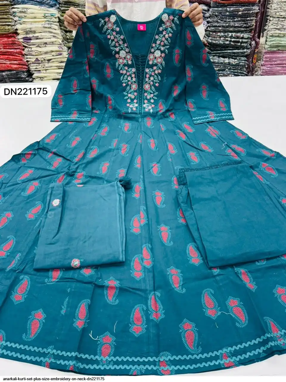 ANARKALI KURTI SET PLUS SIZE EMBROIDERY ON NECK DN221175 B