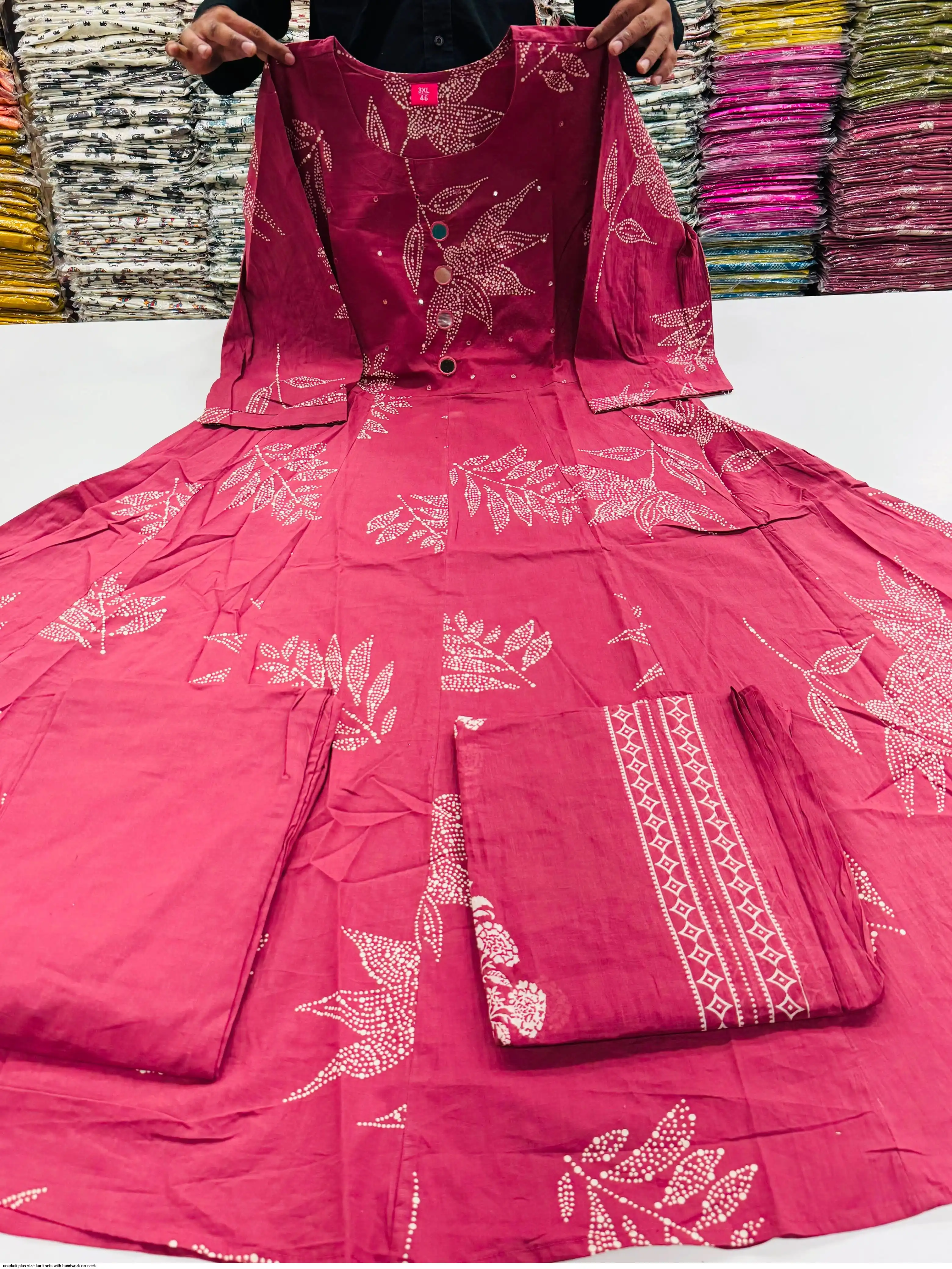 ANARKALI PLUS SIZE KURTI SETS WITH HANDWORK ON NECK C