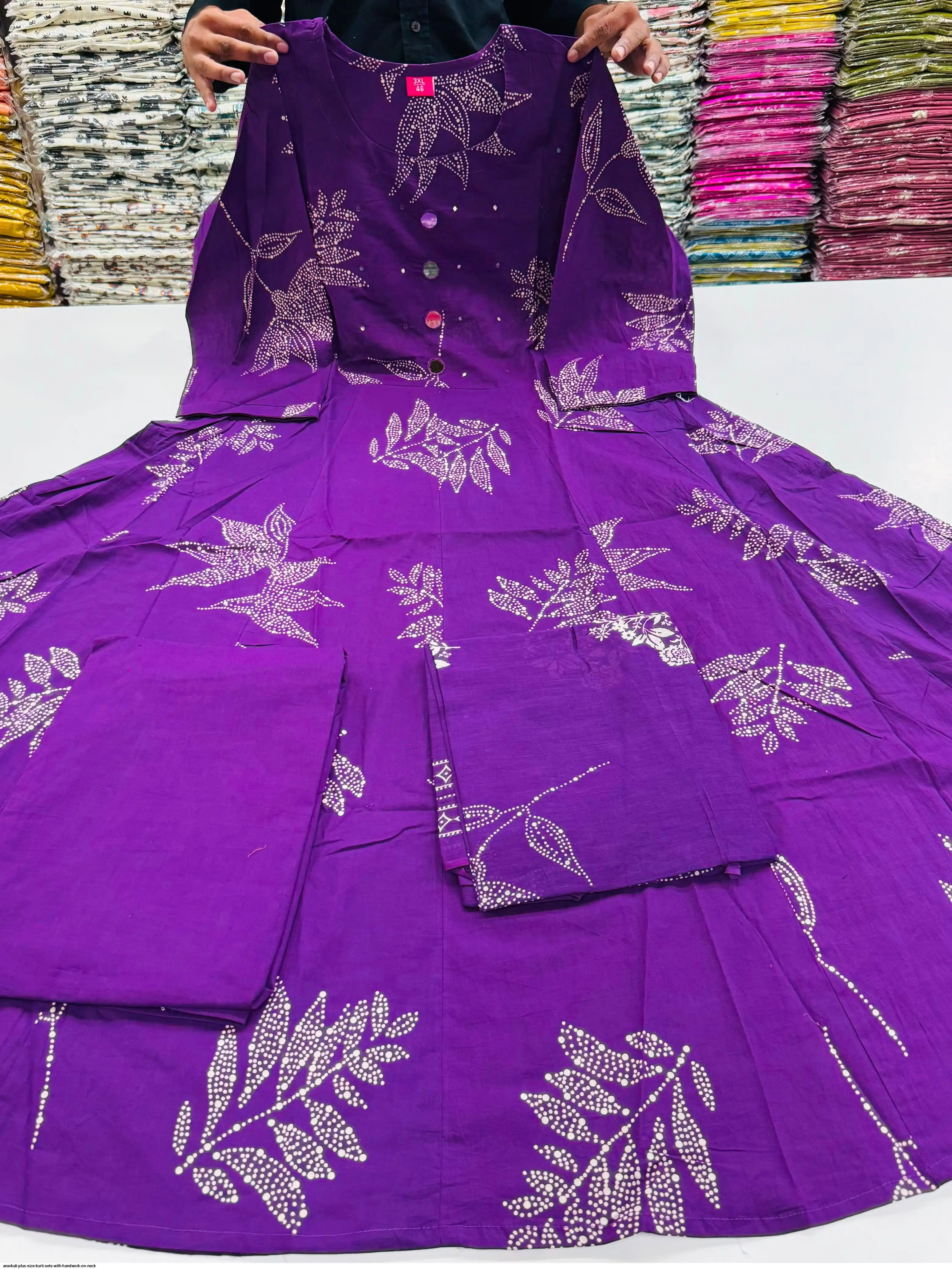 ANARKALI PLUS SIZE KURTI SETS WITH HANDWORK ON NECK B