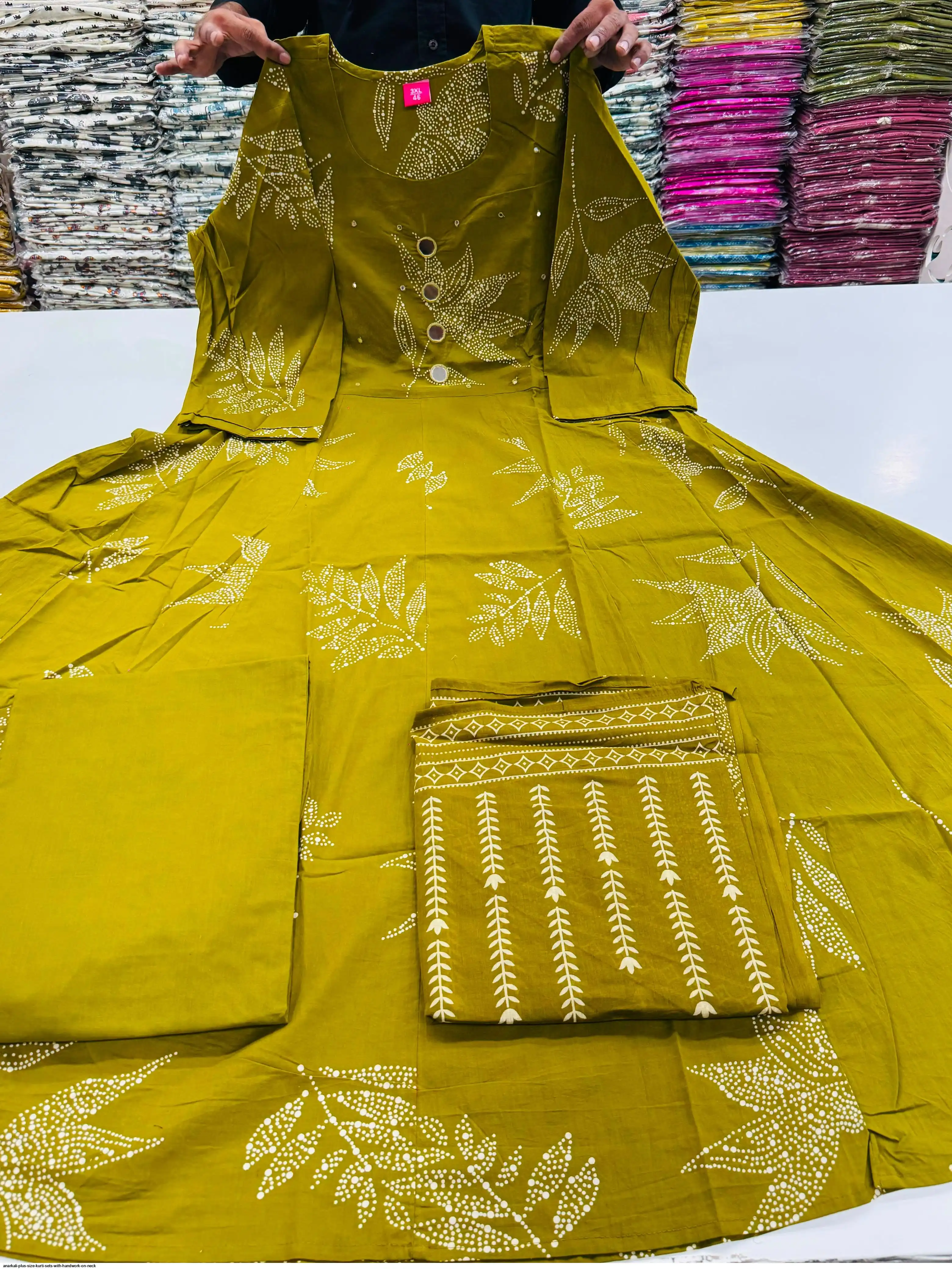 ANARKALI PLUS SIZE KURTI SETS WITH HANDWORK ON NECK A