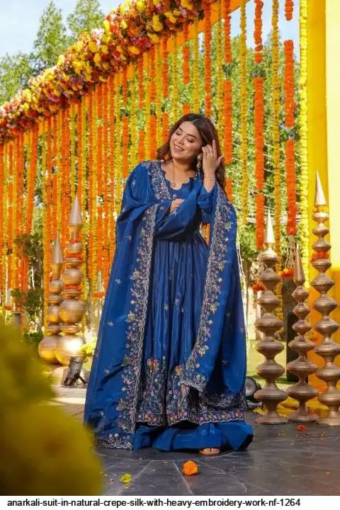 ANARKALI SUIT IN NATURAL CREPE SILK WITH HEAVY EMBROIDERY WORK NF 1264 B
