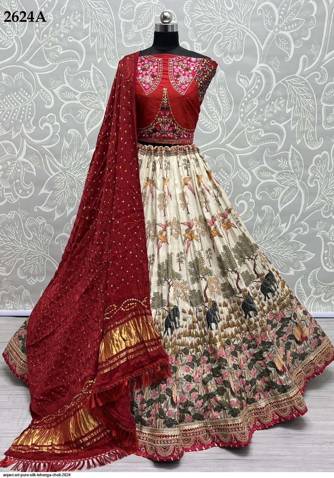 Red Lehenga in raw silk fabric | Kashish India