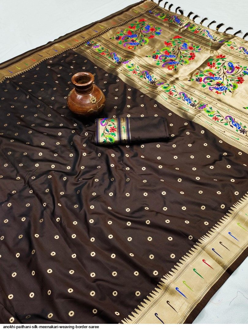 Wine Bhagalpuri Art Silk Saree With Meenakari Border & Woven Blouse main image 1