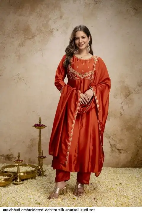 ARAVIBHUTI EMBROIDERED VICHITRA SILK ANARKALI KURTI SET B