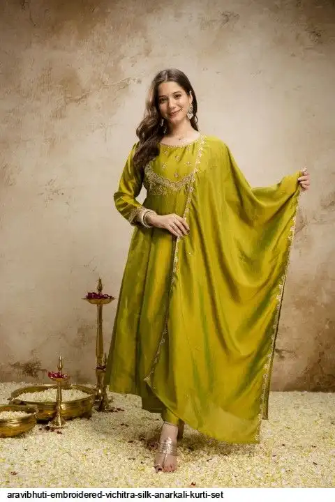 ARAVIBHUTI EMBROIDERED VICHITRA SILK ANARKALI KURTI SET C
