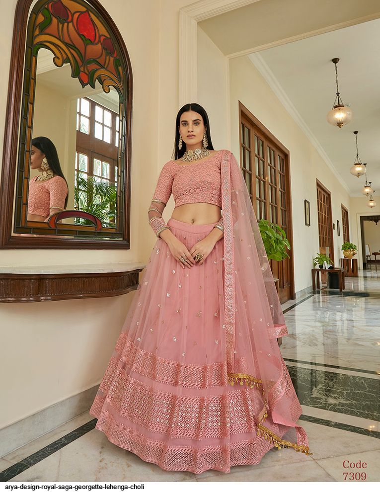 Peach Georgette Lehenga - Cloud Closet