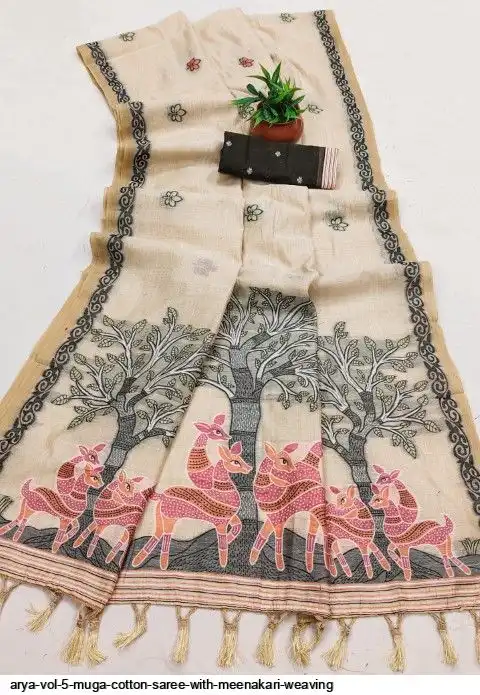 ARYA VOL 5 MUGA COTTON SAREE WITH MEENAKARI WEAVING E