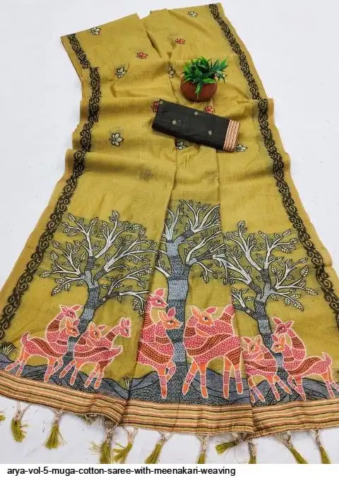 ARYA VOL 5 MUGA COTTON SAREE WITH MEENAKARI WEAVING B