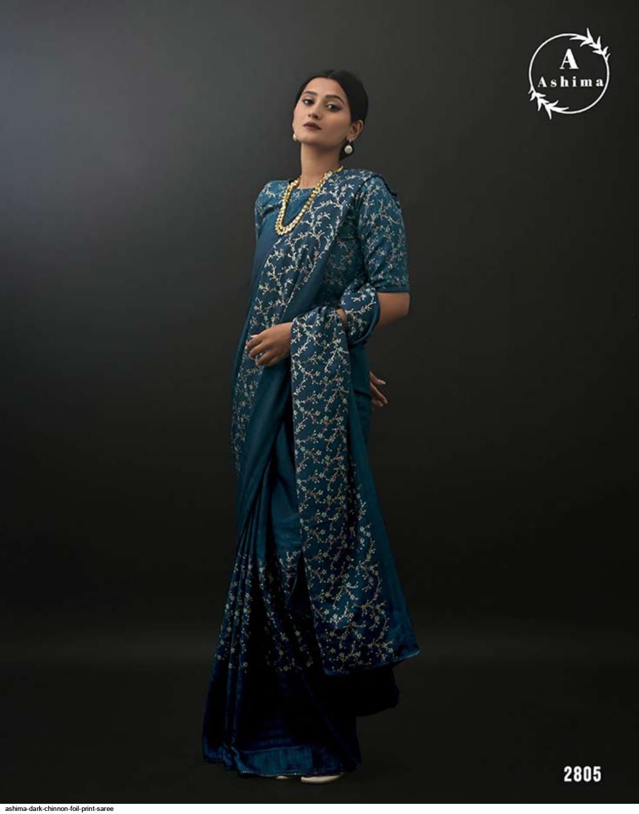 ASHIMA DARK CHINNON FOIL PRINT SAREE