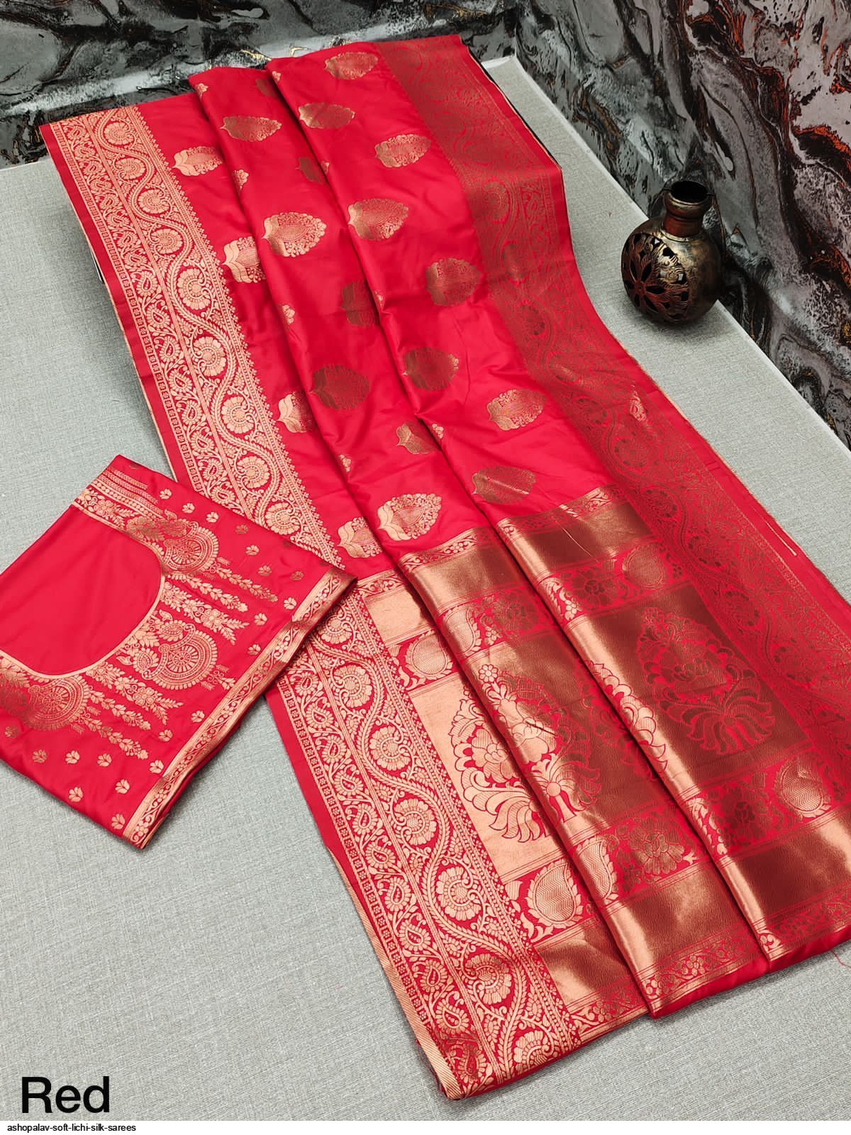 ASHOPALAV SOFT LICHI SILK SAREES F