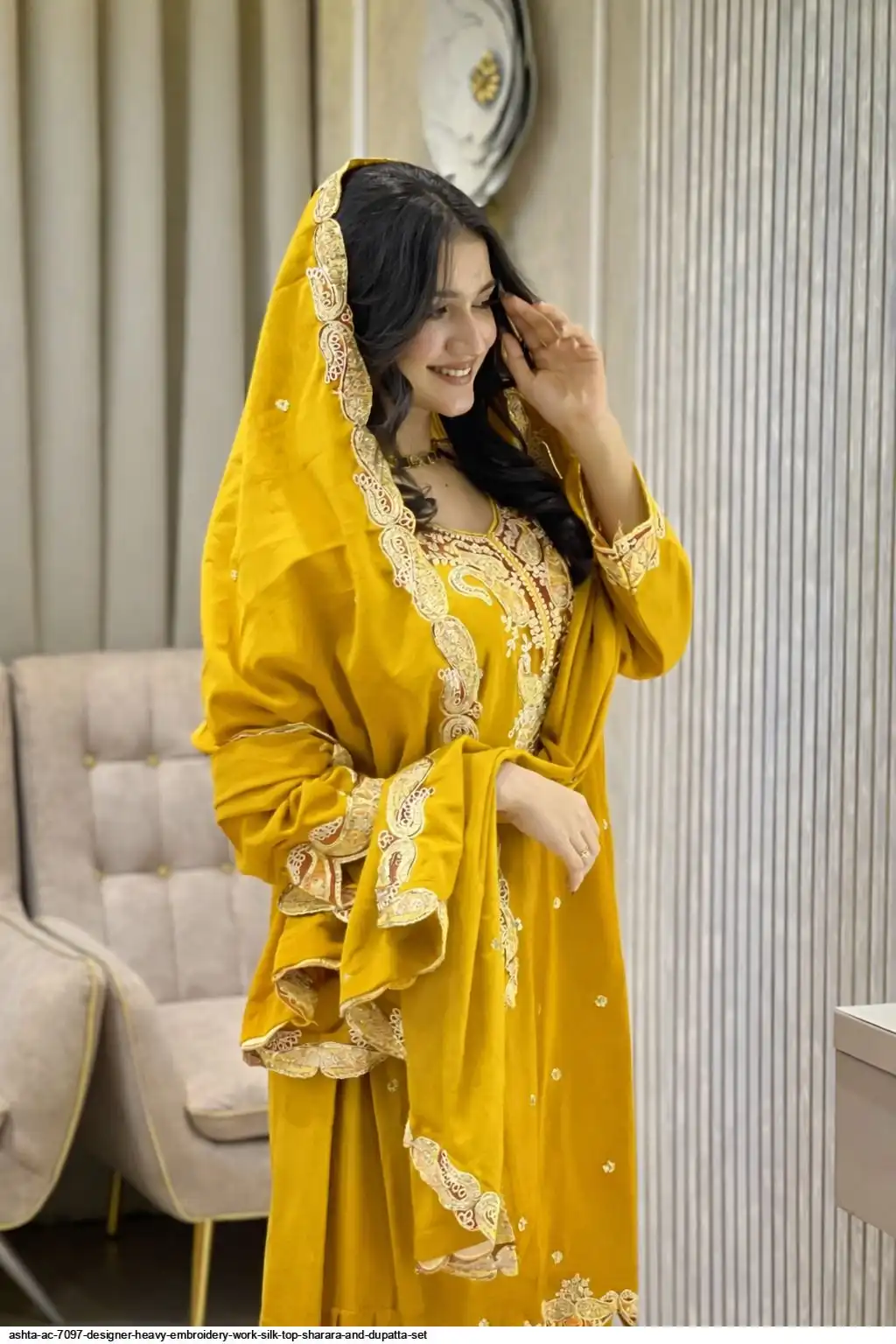 ASHTA AC 7097 DESIGNER HEAVY EMBROIDERY WORK SILK TOP SHARARA AND DUPATTA SET C