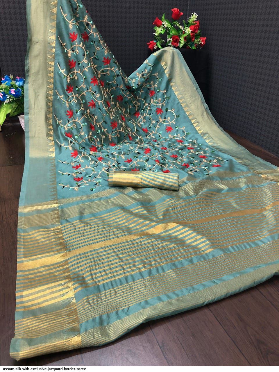 Assam silk with Exclusive jacquard border saree