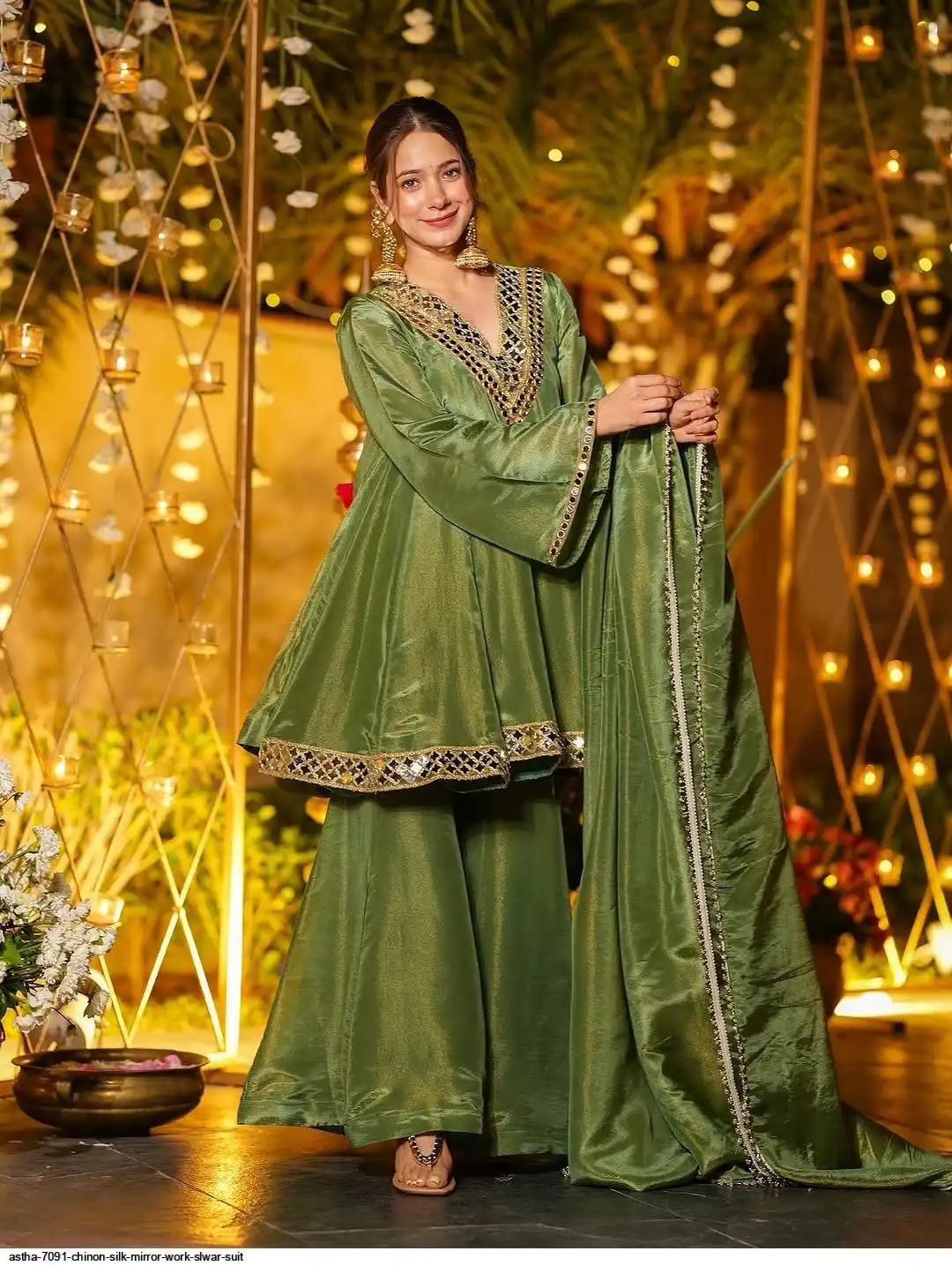 ASTHA 7091 CHINON SILK MIRROR WORK SLWAR SUIT C