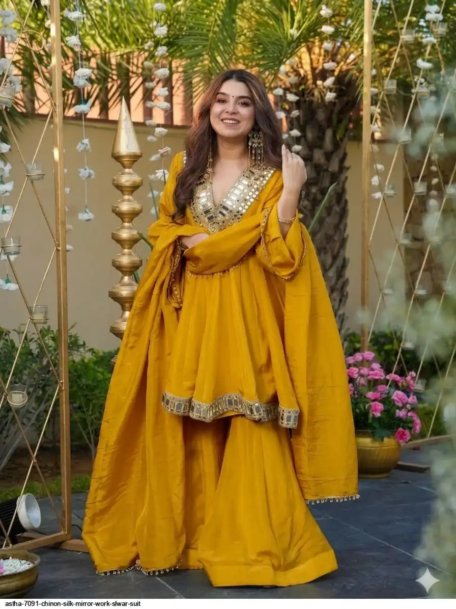 ASTHA 7091 CHINON SILK MIRROR WORK SLWAR SUIT D
