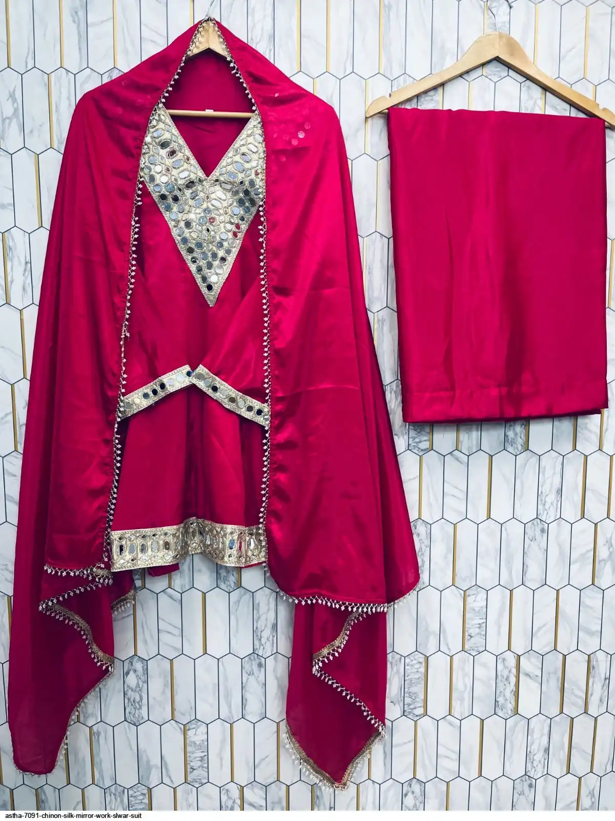 ASTHA 7091 CHINON SILK MIRROR WORK SLWAR SUIT E