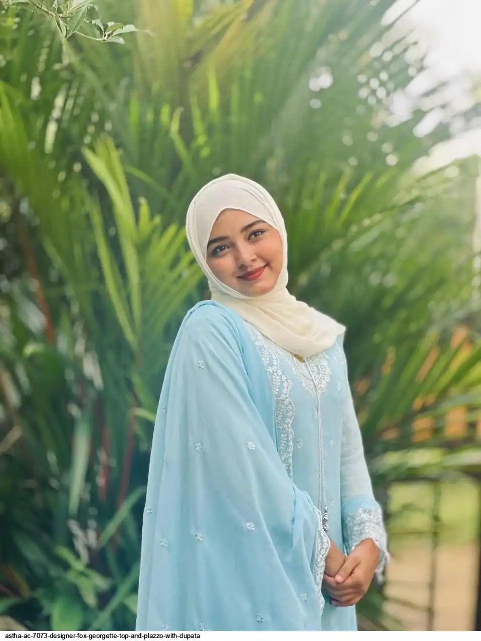 ASTHA AC 7073 DESIGNER FOX GEORGETTE TOP AND PLAZZO WITH DUPATA A