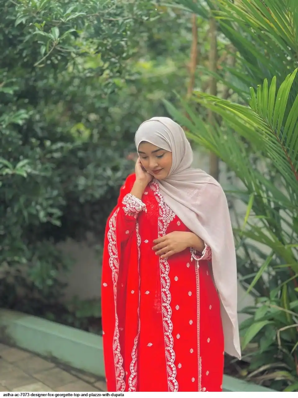 ASTHA AC 7073 DESIGNER FOX GEORGETTE TOP AND PLAZZO WITH DUPATA B