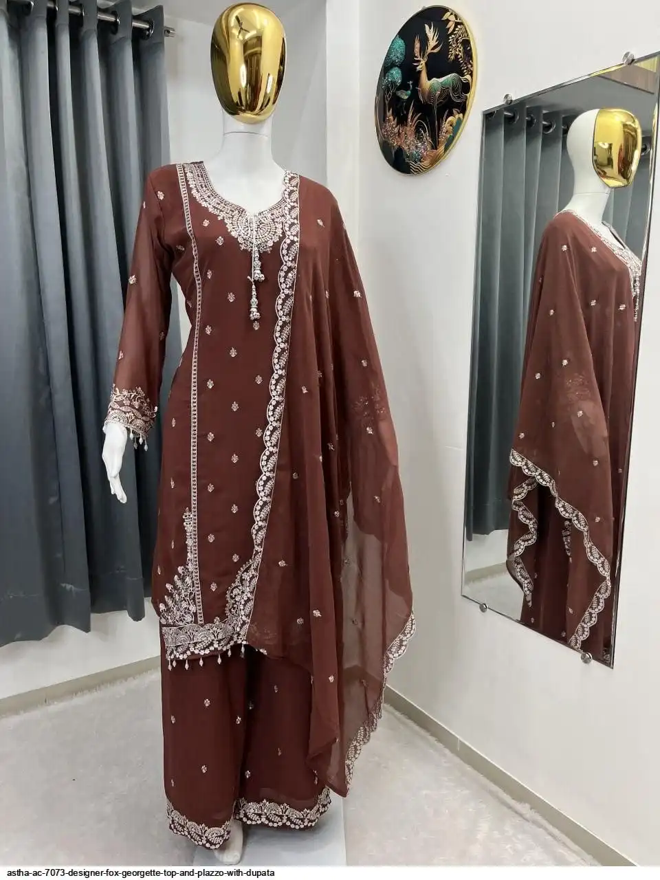 ASTHA AC 7073 DESIGNER FOX GEORGETTE TOP AND PLAZZO WITH DUPATA C