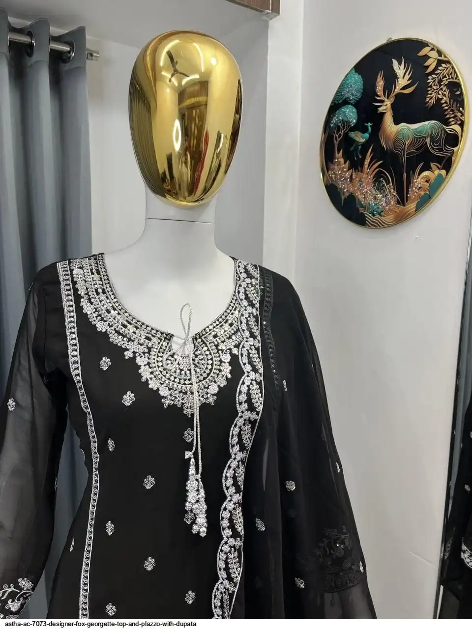 ASTHA AC 7073 DESIGNER FOX GEORGETTE TOP AND PLAZZO WITH DUPATA D