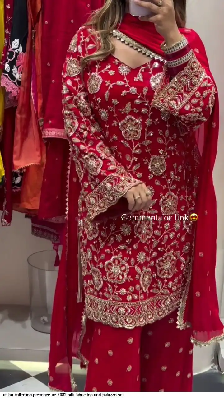 ASTHA COLLECTION PRESENCE AC 7082 SILK FABRIC TOP AND PALAZZO SET A