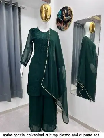 ASTHA SPECIAL CHIKANKARI SUIT TOP PLAZZO AND DUPATTA SET B