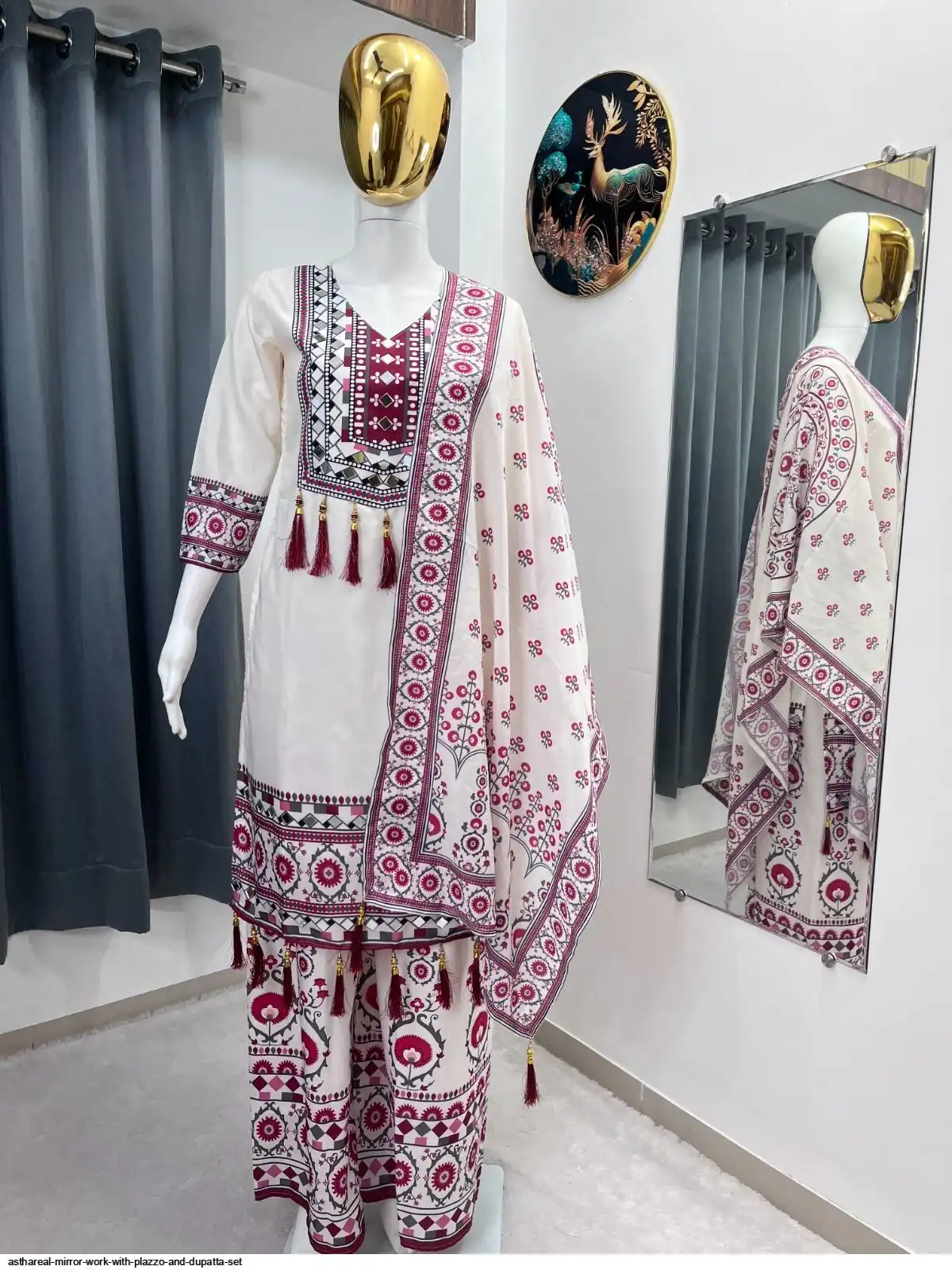ASTHAREAL MIRROR WORK WITH PLAZZO AND DUPATTA SET A