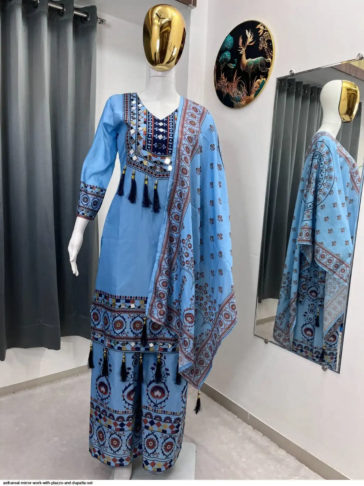 ASTHAREAL MIRROR WORK WITH PLAZZO AND DUPATTA SET B