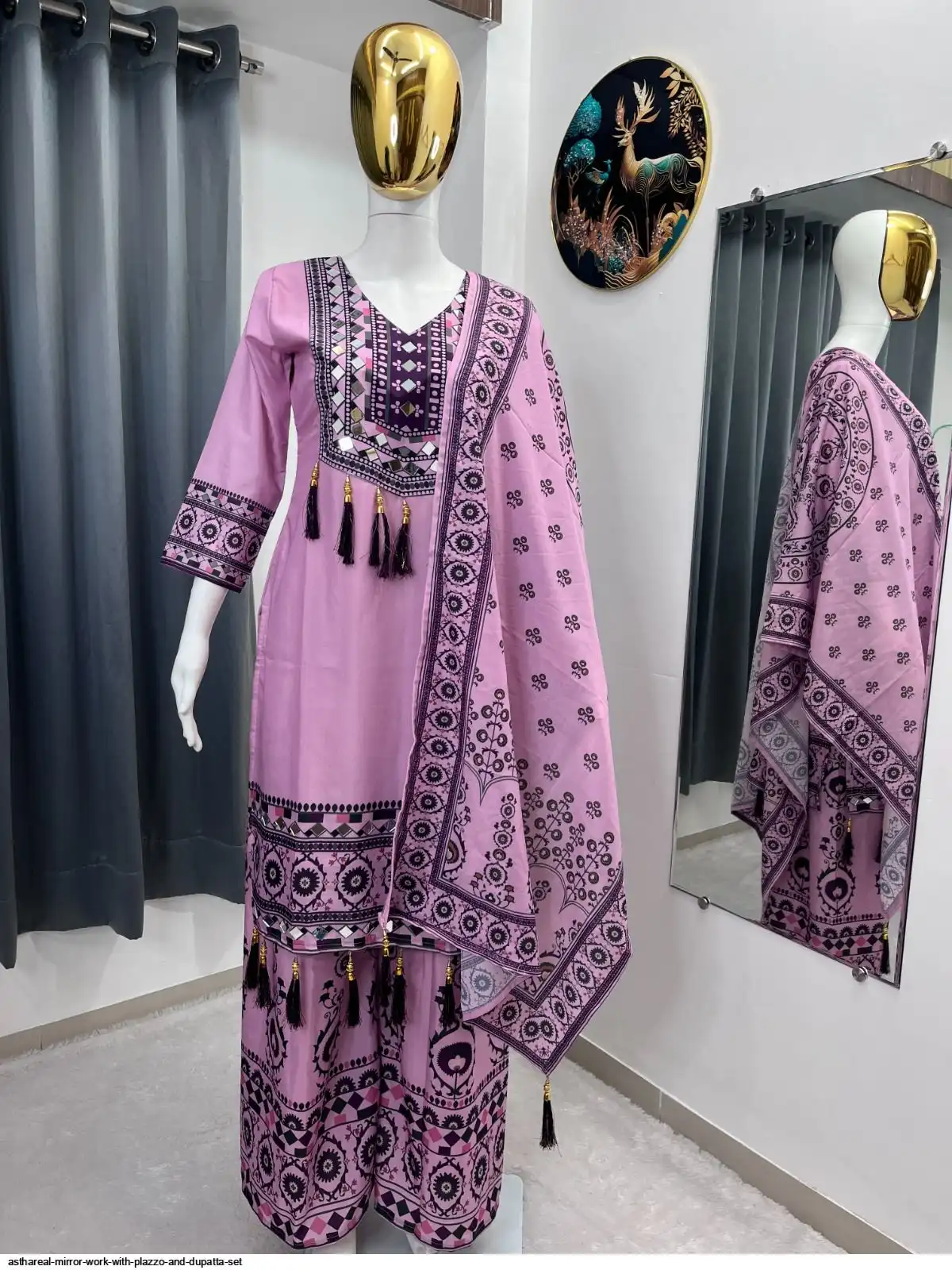 ASTHAREAL MIRROR WORK WITH PLAZZO AND DUPATTA SET C