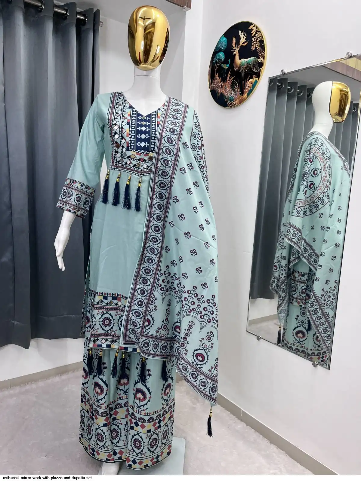 ASTHAREAL MIRROR WORK WITH PLAZZO AND DUPATTA SET D