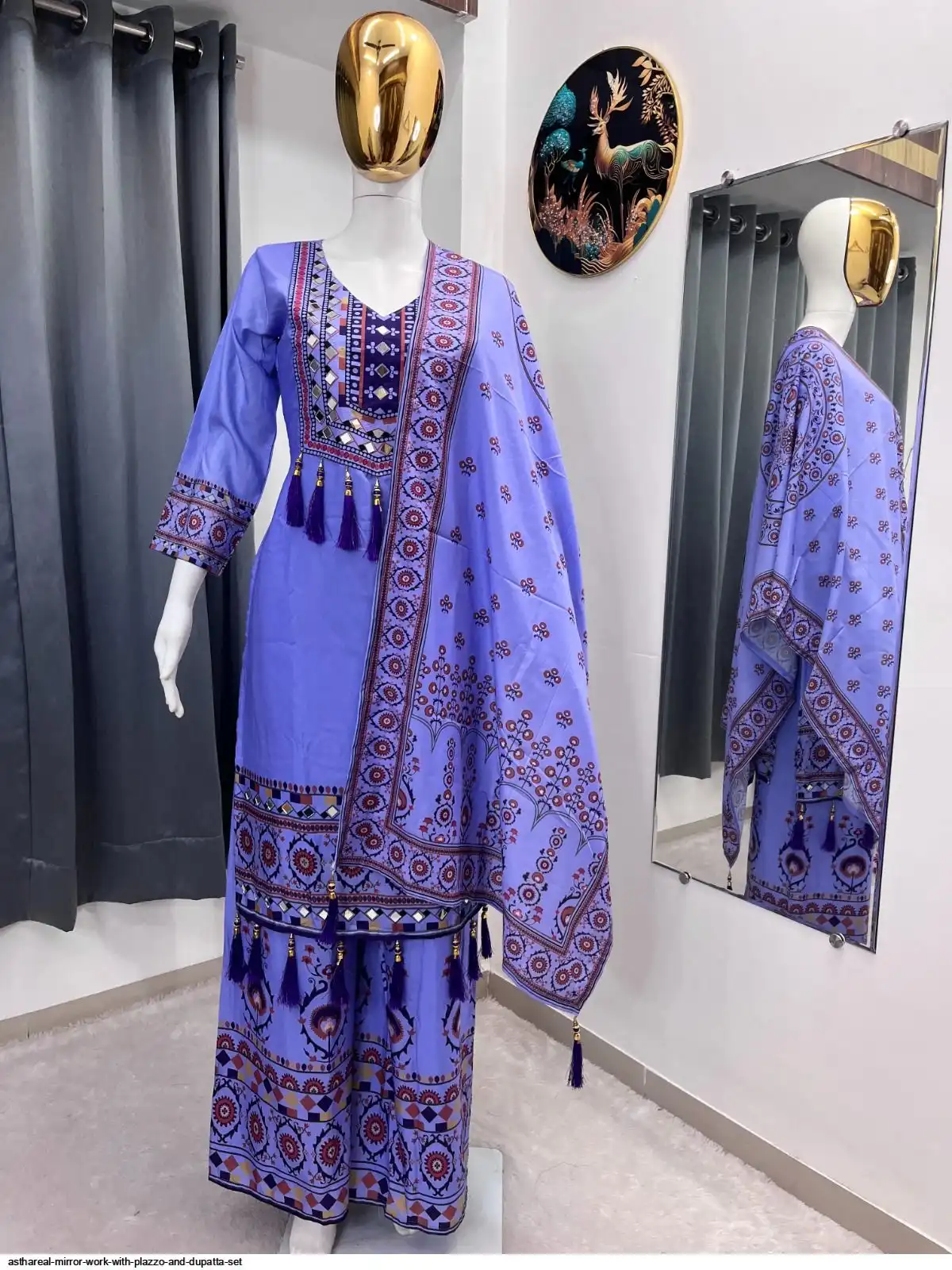 ASTHAREAL MIRROR WORK WITH PLAZZO AND DUPATTA SET E