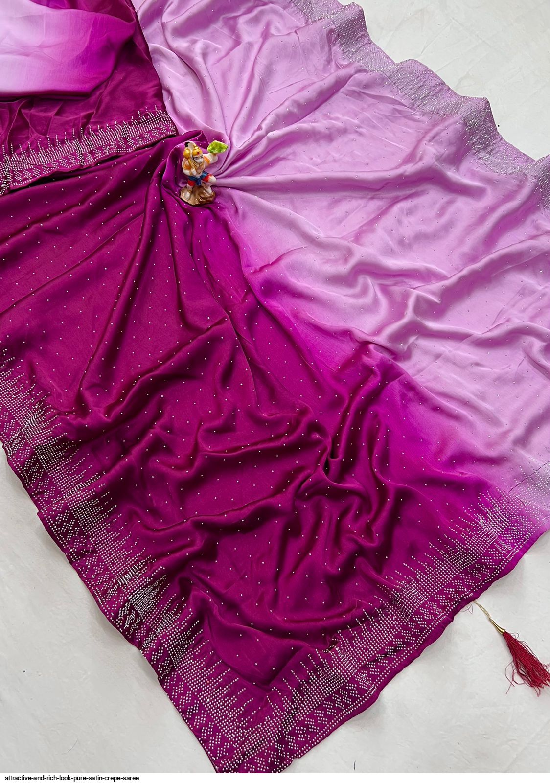 Attractive and rich look Pure Satin Crepe Saree