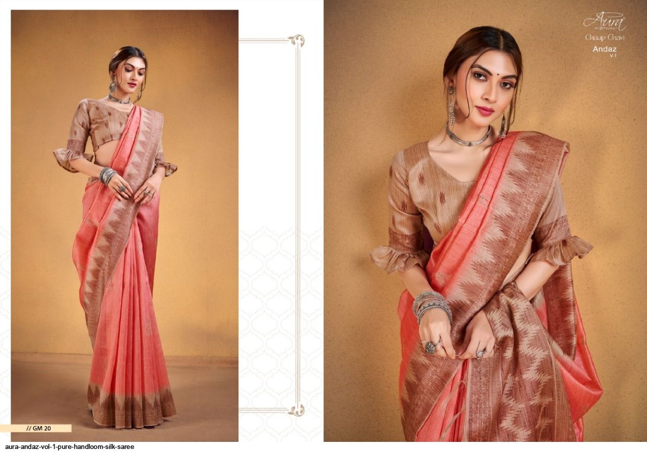 Merlin colour Pure Handloom Silk Saree All over Design Orangish Pallu with Matching Blouse