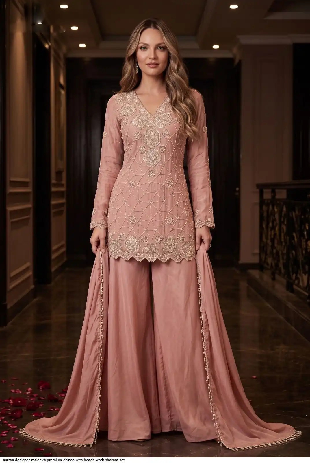 AURRAA DESIGNER MALEEKA PREMIUM CHINON WITH BEADS WORK SHARARA SET 3