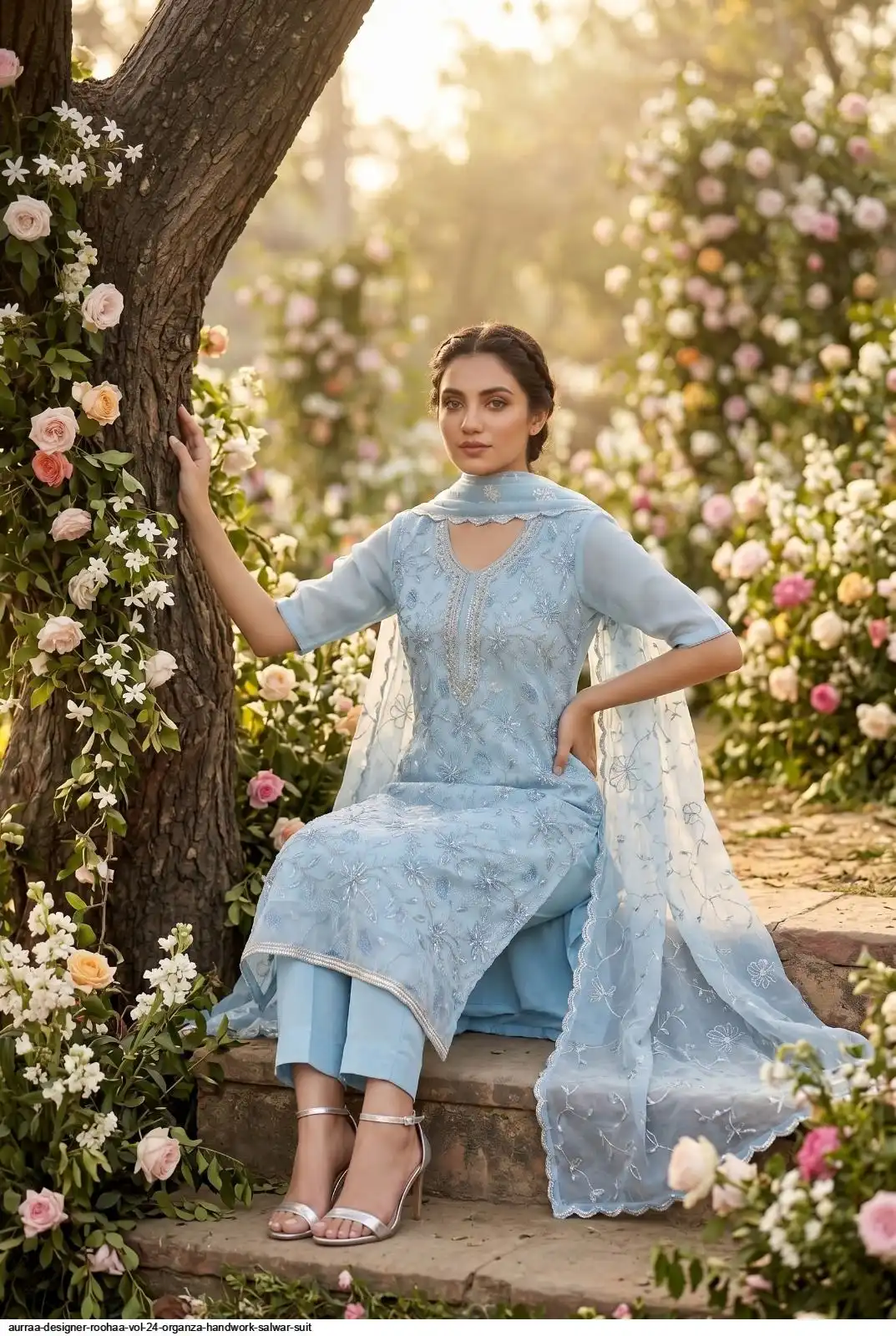 AURRAA DESIGNER ROOHAA VOL 24 ORGANZA HANDWORK SALWAR SUIT A