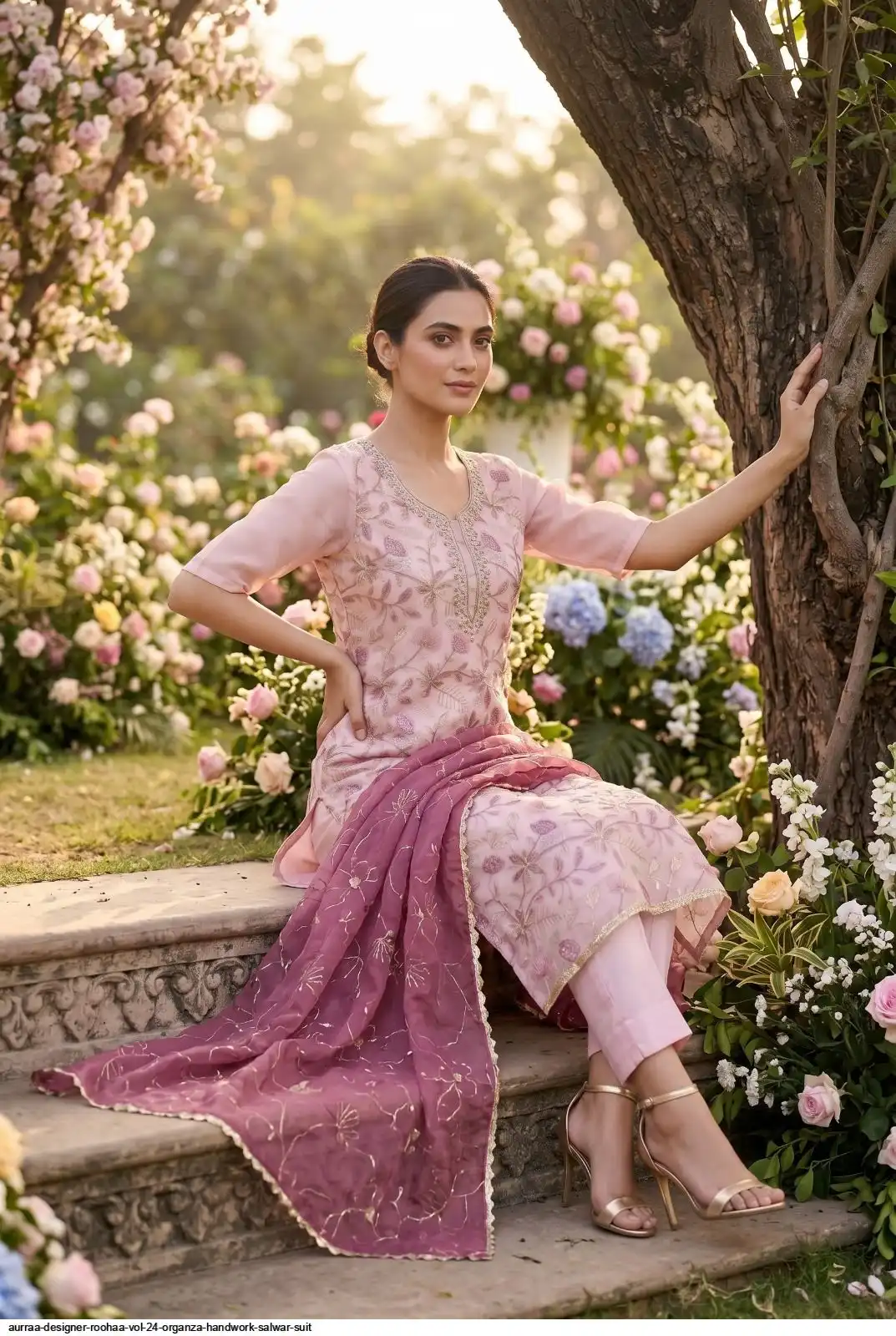 AURRAA DESIGNER ROOHAA VOL 24 ORGANZA HANDWORK SALWAR SUIT B