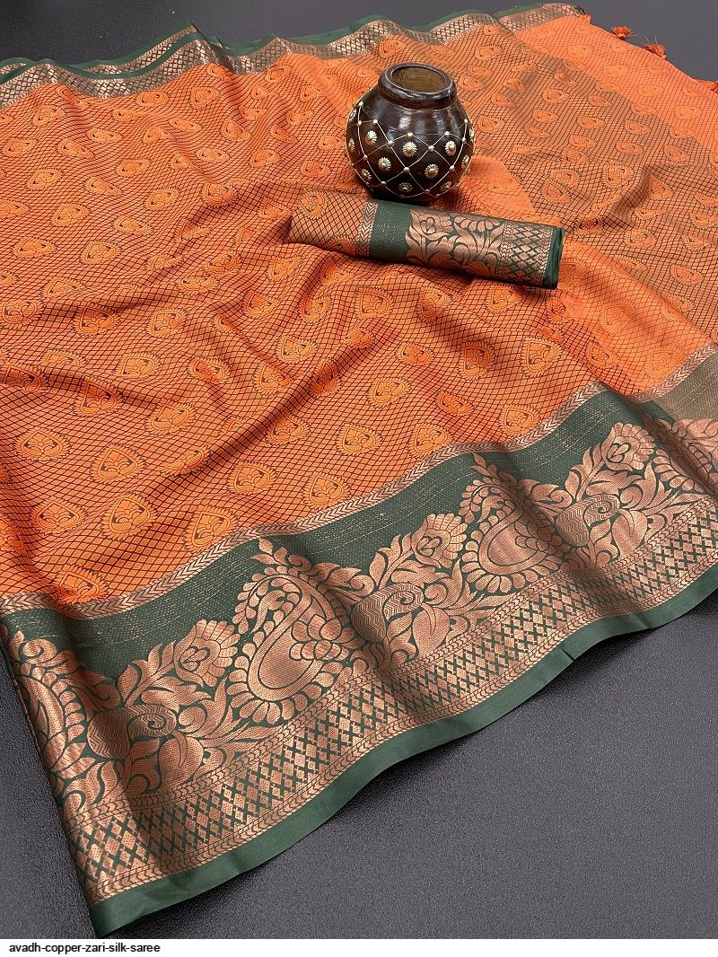 AVADH COPPER ZARI SILK SAREE