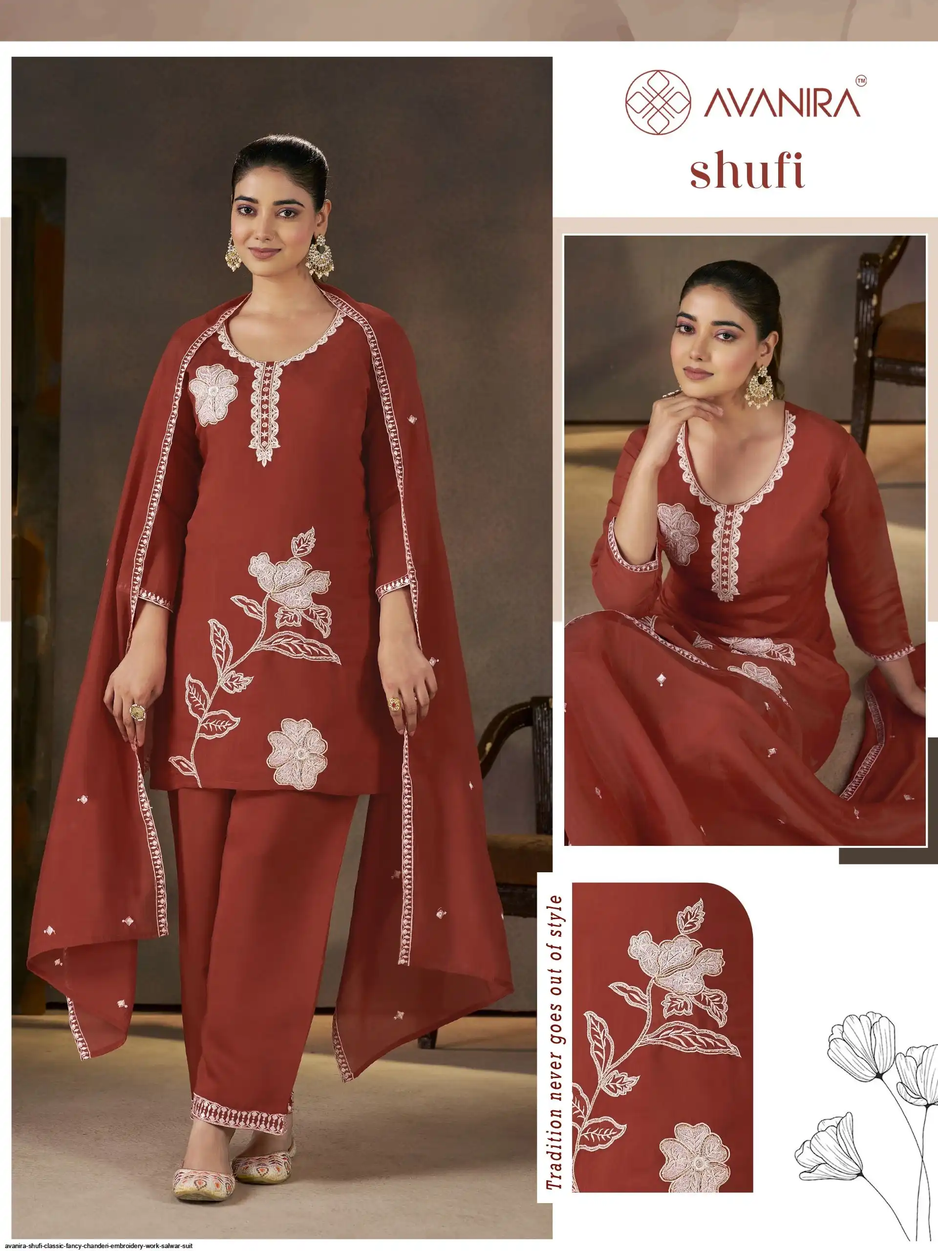 AVANIRA SHUFI CLASSIC FANCY CHANDERI EMBROIDERY WORK SALWAR SUIT A