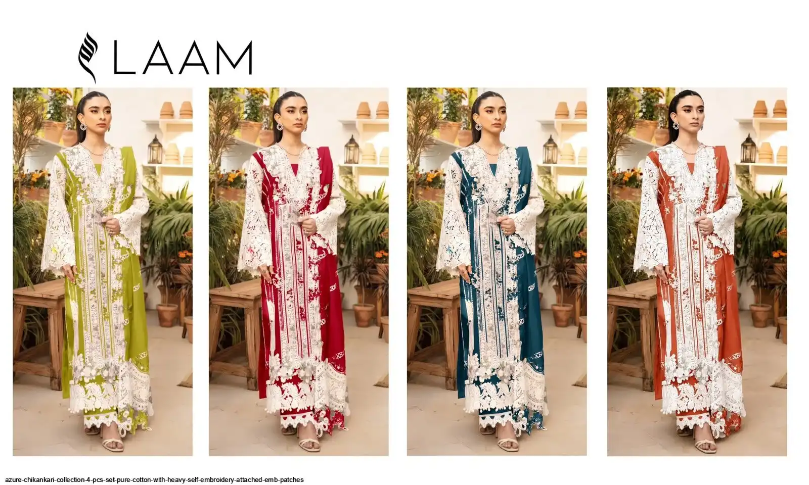 AZURE CHIKANKARI COLLECTION 4 PCS SET PURE COTTON WITH HEAVY SELF EMBROIDERY ATTACHED EMB PATCHES 20